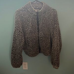 Gray and white fuzzy zip up jacket